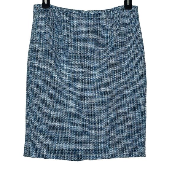 Calvin Klein Womens Skirt Size 2 Petite Tweed A-Line Cotton Lined Blue White - Picture 2 of 8